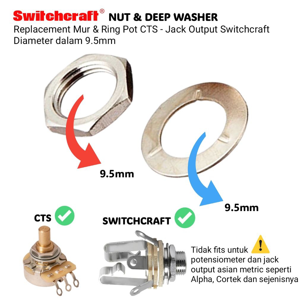 ‎Nut and Ring Jack Output Potentiometer Guitar Bass Switchcraft CTS