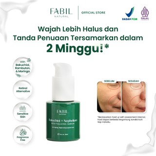 Fabil Bakuchiol + Nephelium Revitalizing Serum - Mengurangi Garis Halus dan Kerutan serta Memperbaiki Tekstur Kulit Kandungan Alami Pengganti Retinol Ekstrak Moringa Rambutan CICA Alpha Arbutin - Lulus BPOM Halal