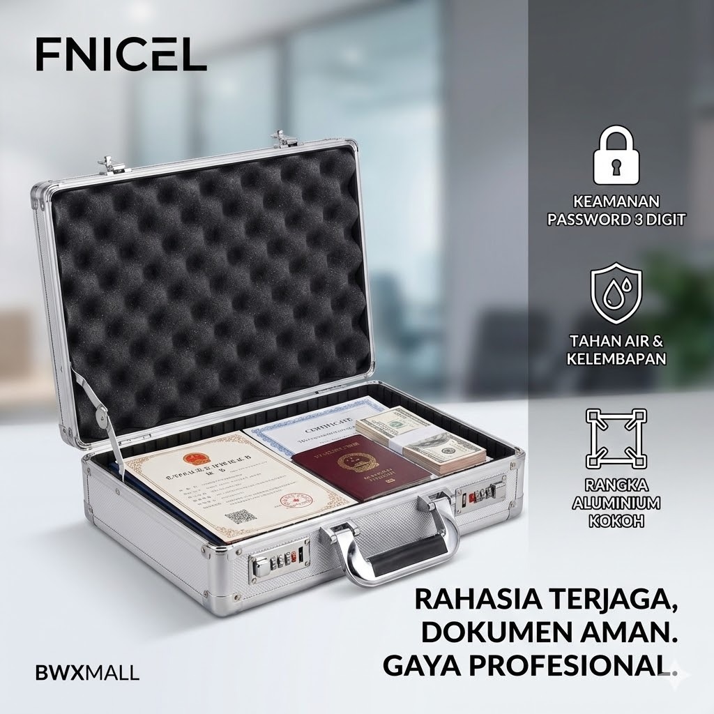 NICEL กระเป๋าเดินทางอลูมิเนียม Hardcase รหัสผ่านกล่องเครื่องมือ Anti-Theft กระเป๋าเก็บเอกสารมีค่าเคร
