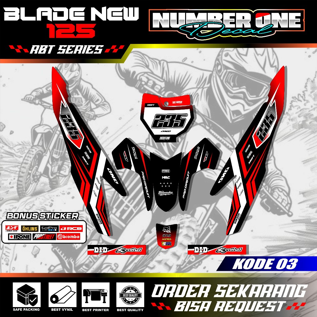 สติ๊กเกอร์ RBT BLADE NEW 125 MOTOR RBT BEBEK MODIF SUPERMOTO YZ CRF KLX KX KTM RBT รหัส 03