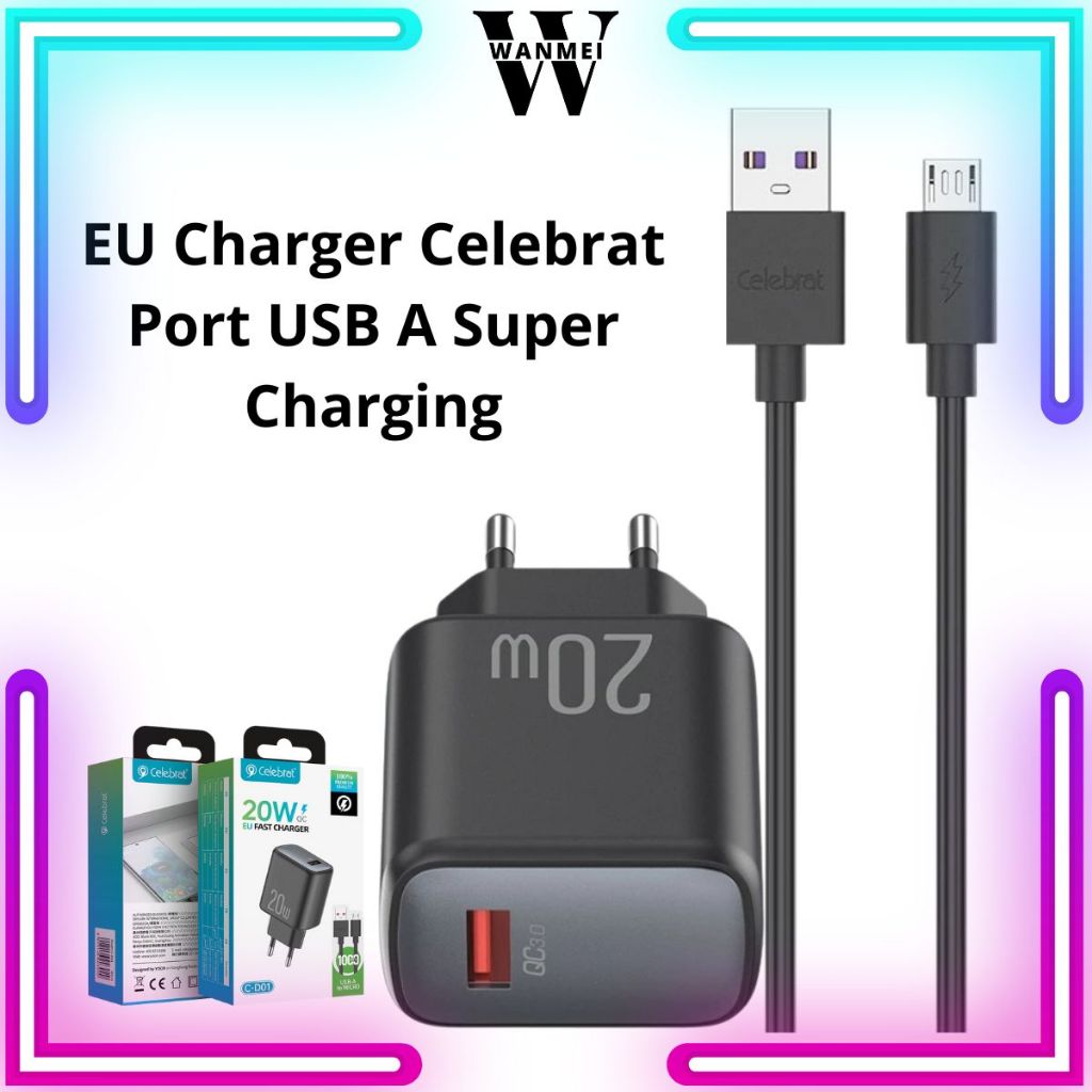 WM EU Charger Celbrat C-D01-EU-AM พอร์ต USB A Super Charging Wall Power Adapter