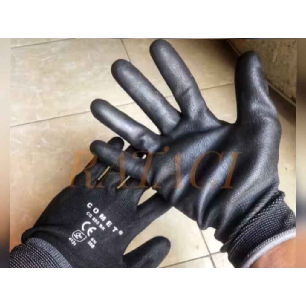 ถุงมือสีดํา 24 ชิ้น (ผ้าเคลือบหยาบ) COMET