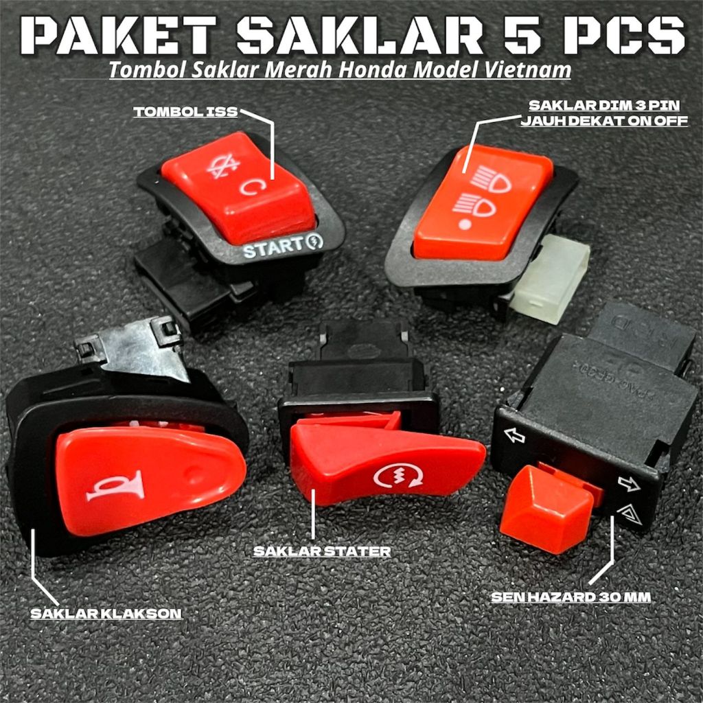 MERAH TOMBOL สีแดงปุ่มสวิทช์แพคเกจ 5 ชิ้นเวียดนามรุ่นเครื่องยนต์ Dim Switch Hazard 30 มิลลิเมตร Horn