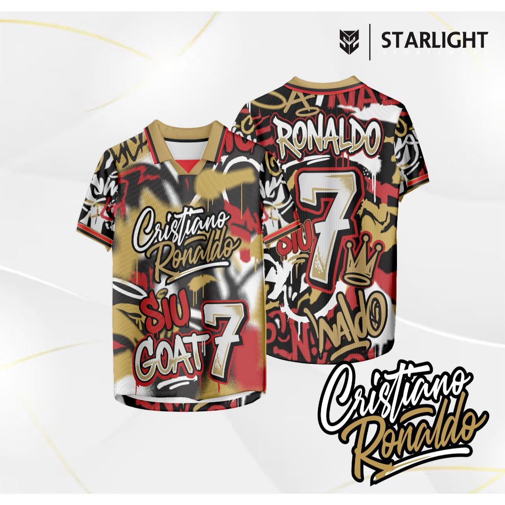 RONALDO CR7 GOAT JERSEY RETRO CRISTIANO RONALDO PORTUGAL พิมพ์เต็ม