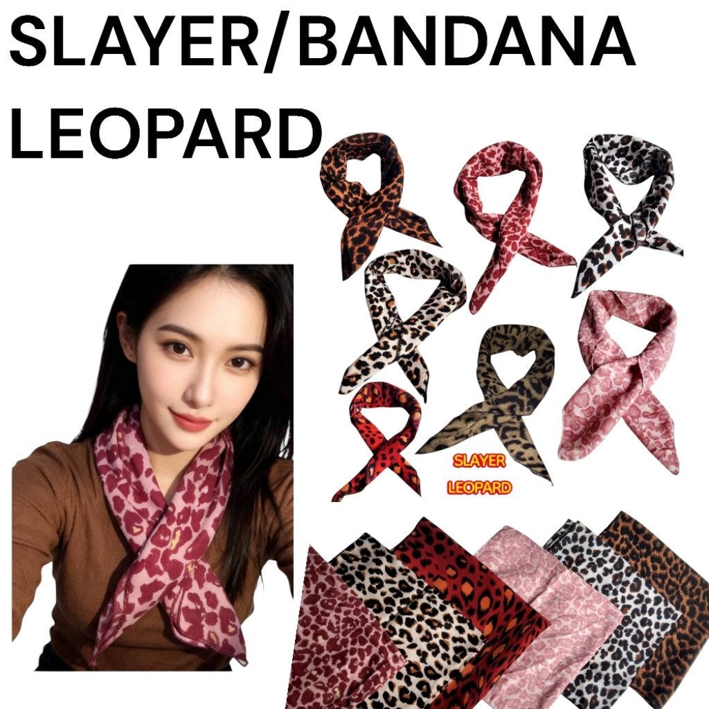 SLAYER BANDANA LEOPARD MOTIF ผู้หญิงคอ SCRAFT ผู้หญิง HEADBAND LEOPARD MOTIF RAYON MATERIAL ขนาด 50*