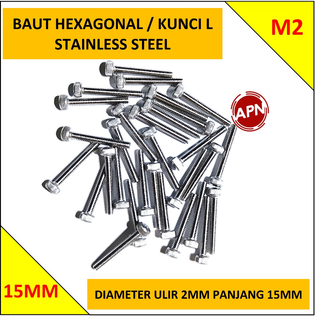L-BOLT / HEXAGONAL M2 STAINLESS STEEL BOLT 15MM LENGTH