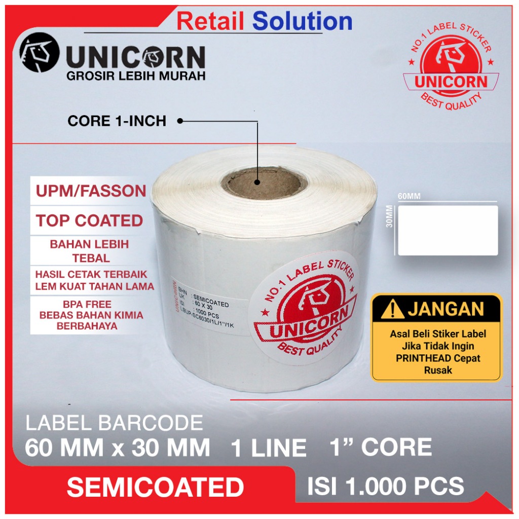 Semicoat สติ๊กเกอร์ฉลากบาร์โค้ด 60x30 มม. / 60 x 30 มม. / 60x30 มม. / 6x3 CM