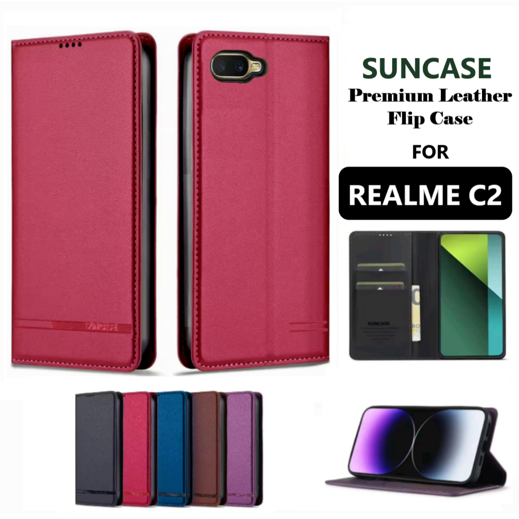 FLIP CASE REALME C2 PREMIUM WALLET LEATHER STANDINGFLIP CASING FLIP COVER
