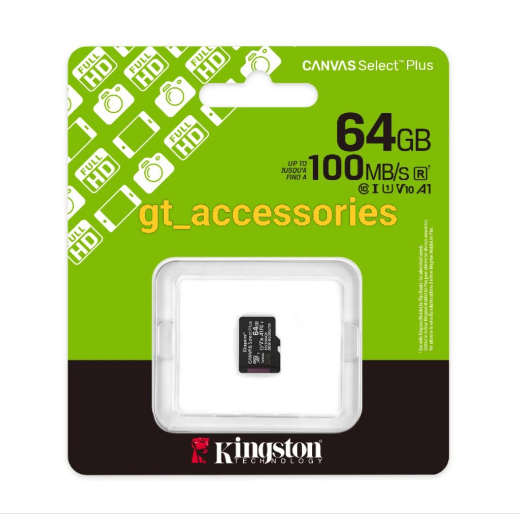 การ์ดหน่วยความจํา MicroSD Canvas Select Plus Class 10 ของ Kingston 64GB
