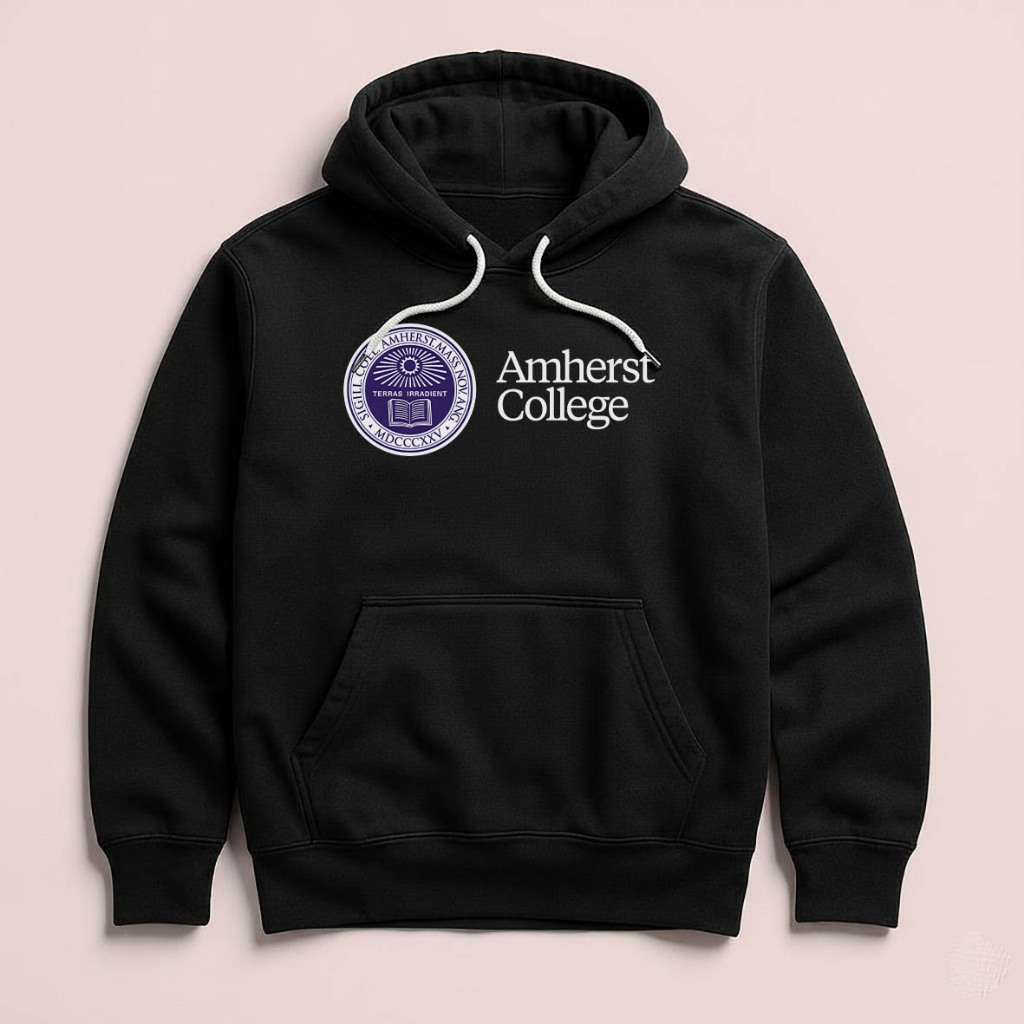 Hoodie AMHERST College University Mastachusetts เสื้อสเวตเตอร์ Unisex ขนแกะผ้าสีดํา