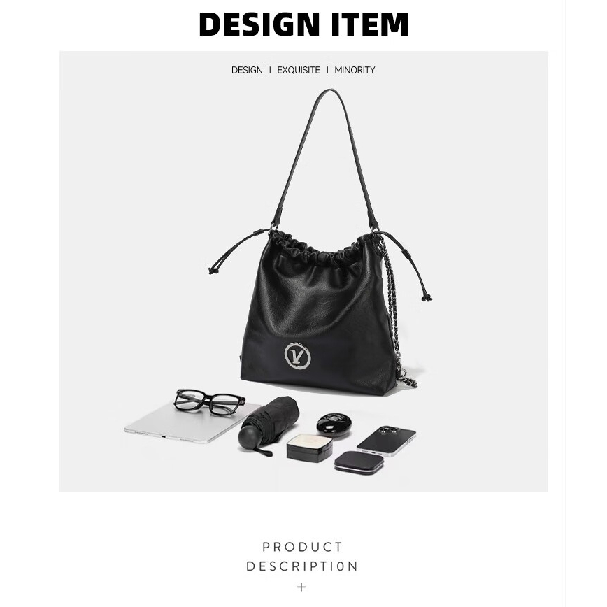 Château Bag - Original Yichen Premium Black Drawstring Womens Bag - กระเป๋าสะพายหรูหราพร้อมสายโซ่ มี
