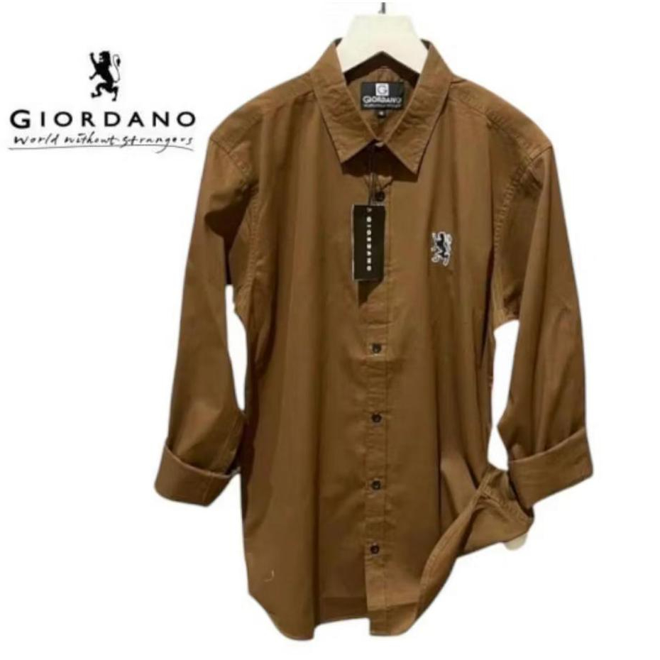 KEMEJA Giordano Mens Slim Fit Long Sleeve Shirt - เสื้อเชิ้ตสํานักงาน Giordano คุณภาพ