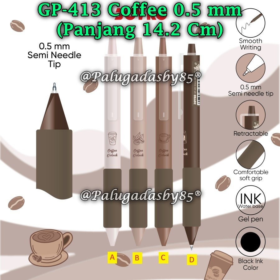 (1 ชิ้น) JOYKO GP-413 Coffee Oclock 0.5 มม. ปากกาเจลสีดํา / ปากกา Joyko GP-413 (1 ชิ้น)