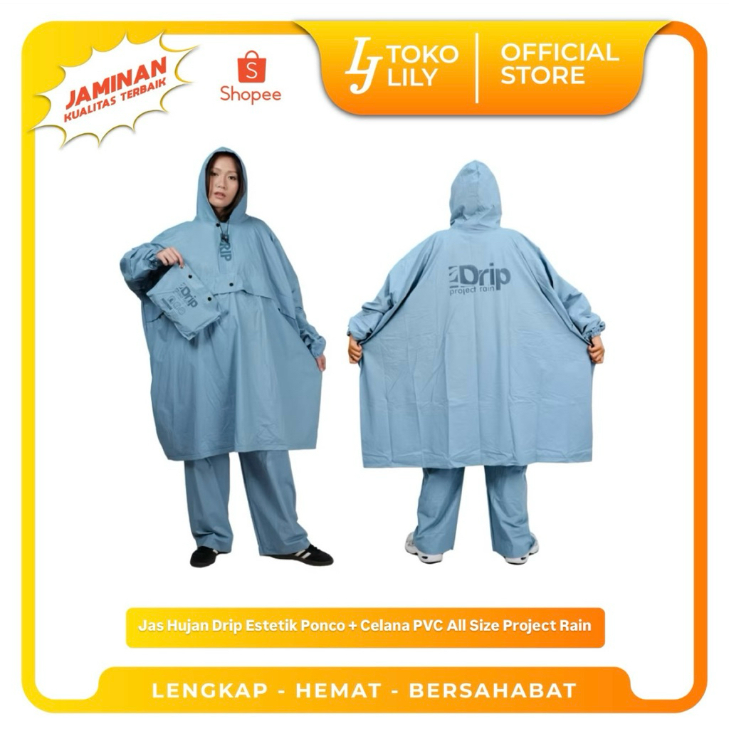 Aesthetic Drip Raincoat Poncho + กางเกง PVC All Size Project Rain