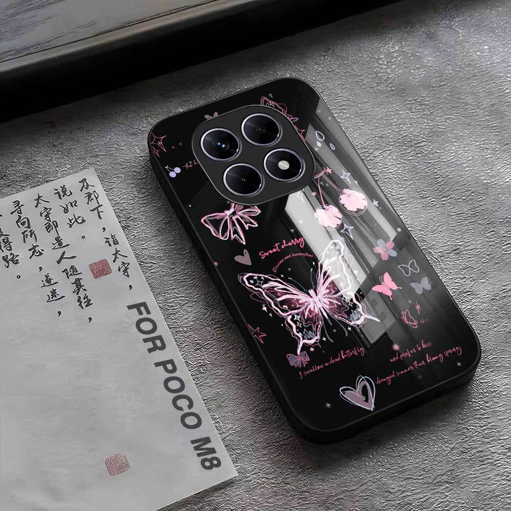 HP POCO M8 Glass Softcase - เคสโทรศัพท์ POCO M8 เคสล่าสุด [M364] POCO Case - Cool Aesthetic Butterfl