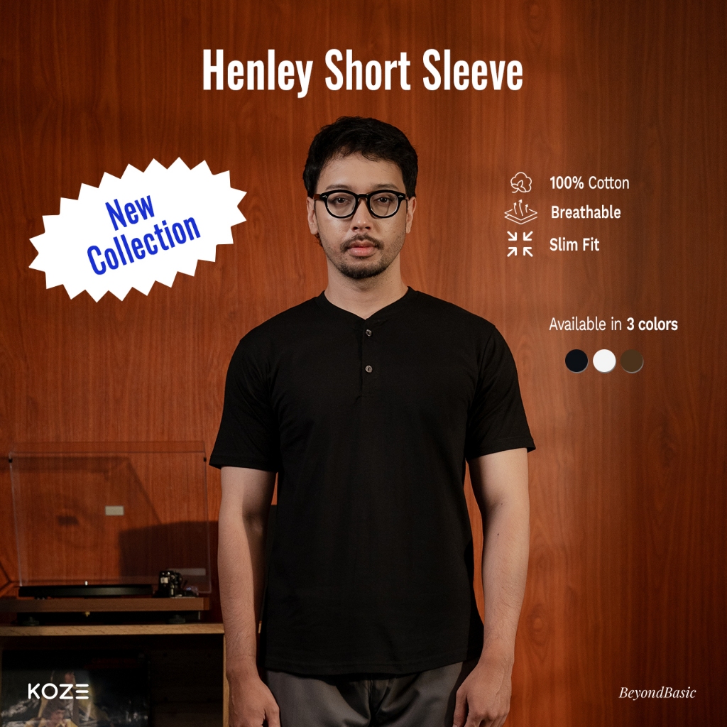 KOZE -Henley Short Sleeve Black - Henley Short Sleeve Black
