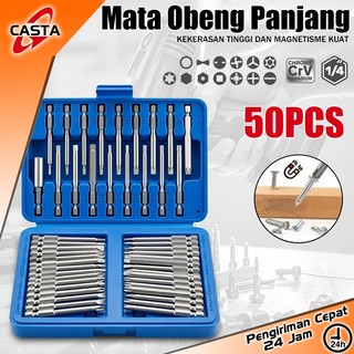 CASTA 50PCS Extra Long Reach Bit Set 75mm Mata Obeng Keamanan Torx Hex Star Lengkap Super Kuat Baja CRV Anti Karat Cocok Teknisi Profesional Servis Elektronik Otomotif Rumah