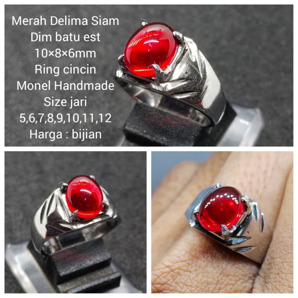 MERAH SIAM BANGKOK MINIONS RUBY RED STONE RING MONEL HANDMADE D10