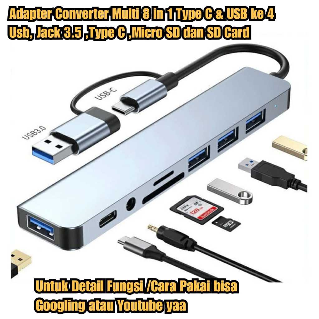8 in 1 type c และ USB เป็น 4 usb audio jack type c และ Micro sd card slot usb hub multi 8 in 1