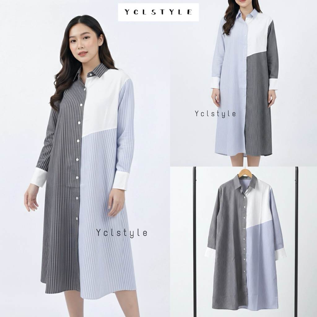 [ycl] Amira Dress - เสื้อคลุมสตรีลายทางแขนยาว
