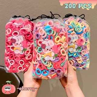 200 PCS Ikat Rambut Korea Warna Warni - Karet Rambut Donat Mini Elastis untuk Wanita & Anak A117 -cherry-