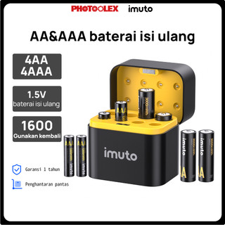 PHOTOOLEX&imuto Baterai Litium-ion Dapat Diisi Ulang 4AAA & 4 AA dengan Pengisi Daya 1300/3000mwh