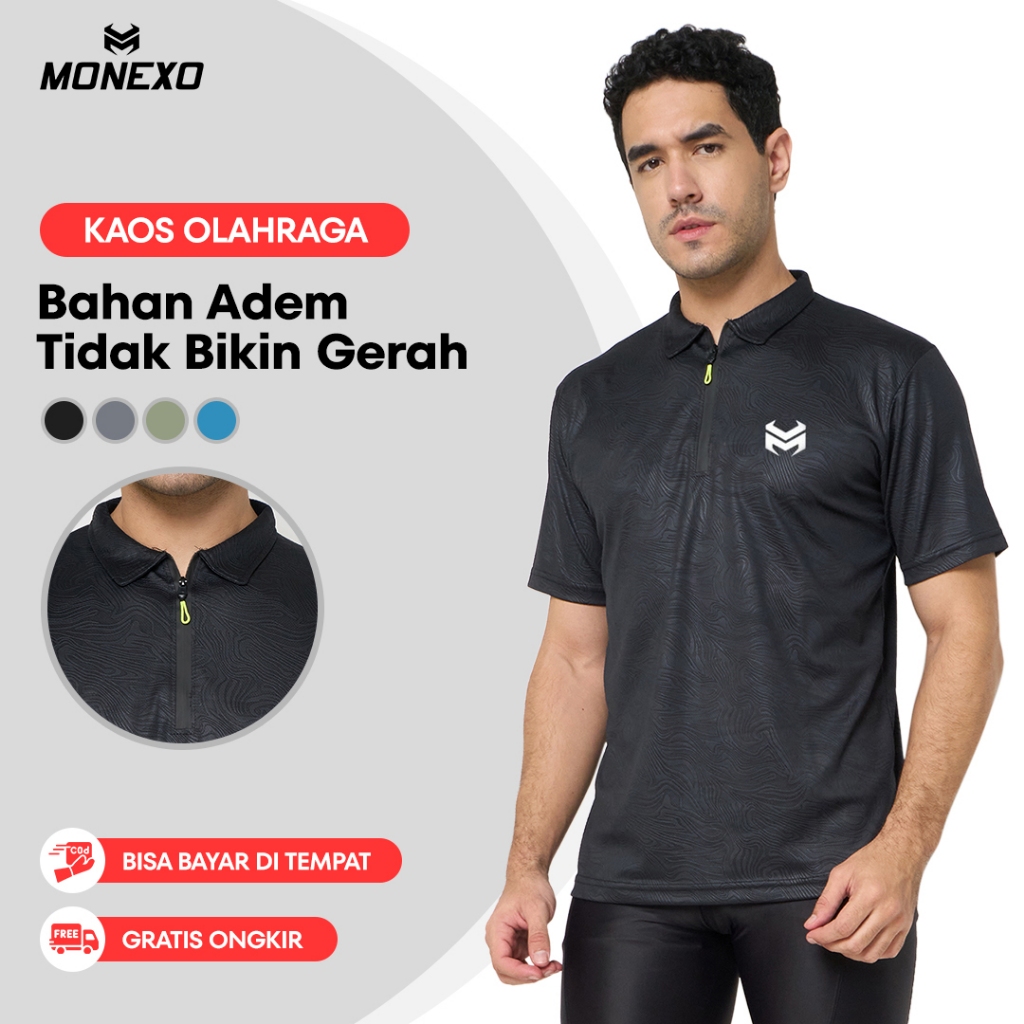 Monexo - เสื้อโปโล Dryfit Gym Fitness Running Polo Shirt Mens Plain Running Sport Shirt WMN02