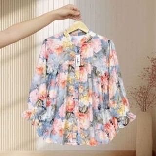 onella  blouse  motif terbaru atasan wanita bahan rayon kemeja  lengan panjang busui frenly