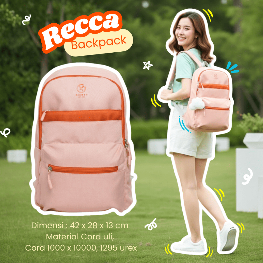 Oxigen Recca กระเป๋าเป้สะพายหลังแล็ปท็อปสําหรับผู้หญิงกระเป๋าเป้สะพายหลังโพลีเอสเตอร์ผ้าคลุมกันฝนฟรี