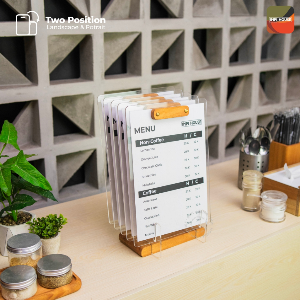 INPI HOUSE Menu Board, Stand - ขาตั้งวางเมนู - ขนาด A4 - ไม้ + อะคริลิก