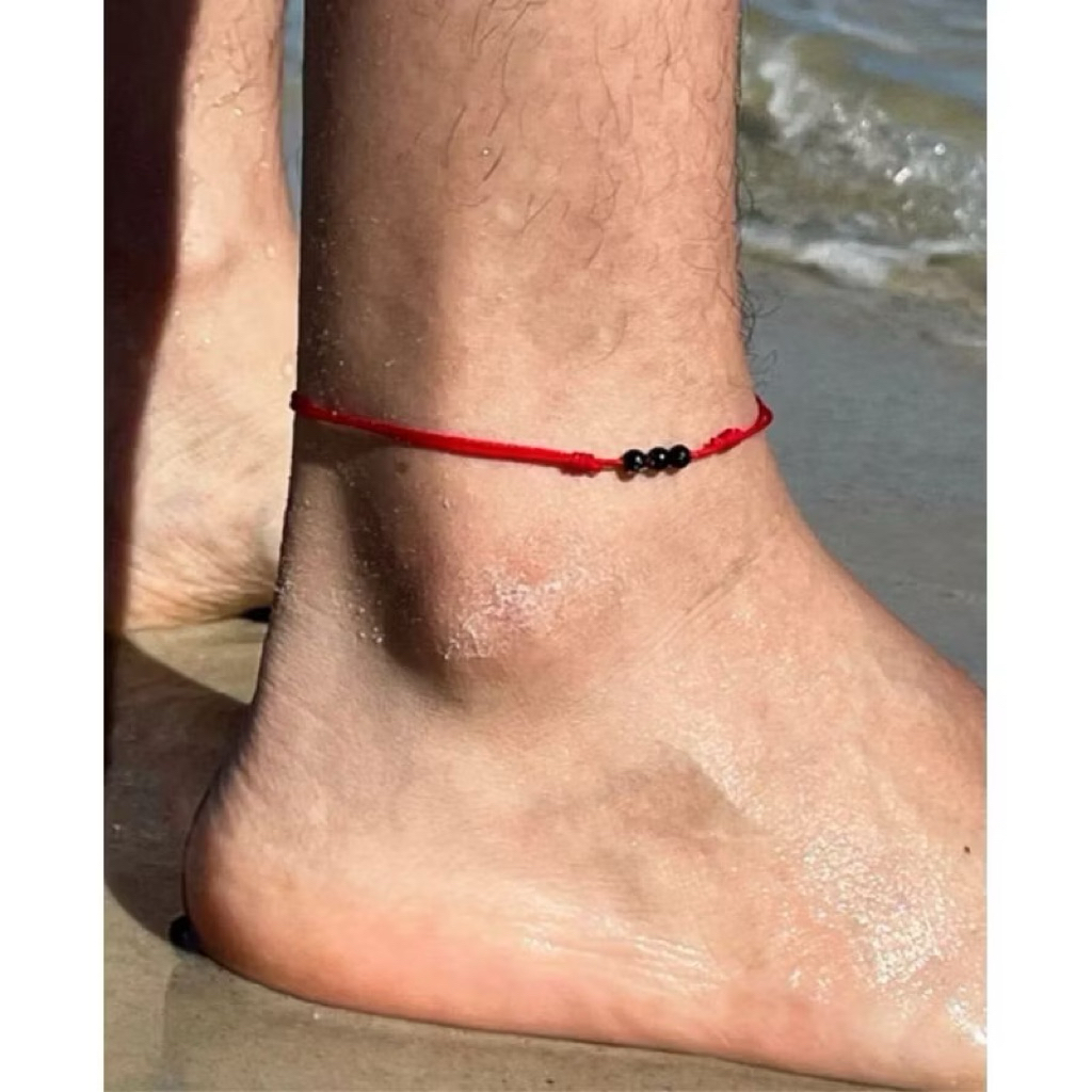 MERAH RED BLACK BEAD STRAP ANKLE BRACELET