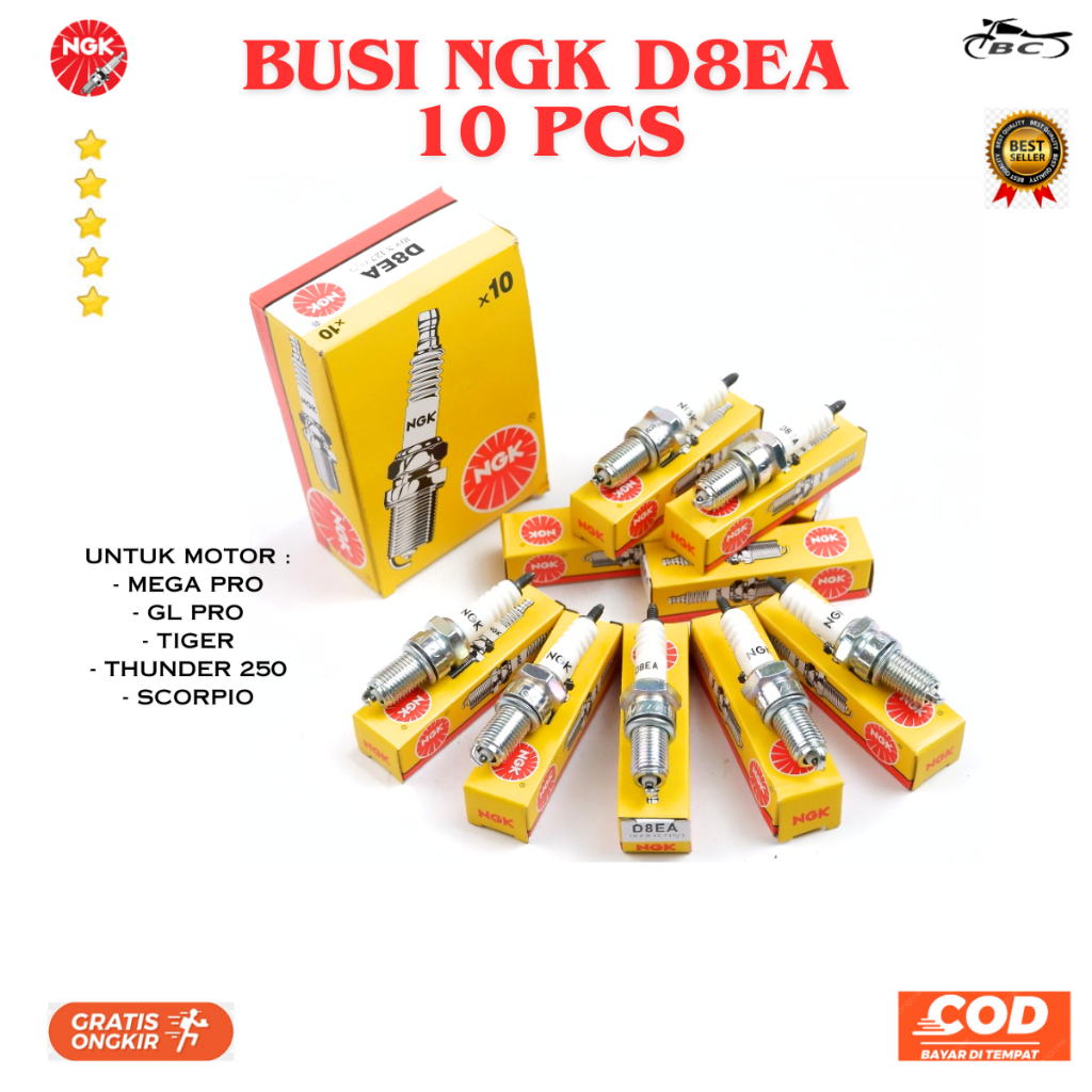 หัวเทียน NGK D8EA ของแท้ / Tiger, Mega pro หัวเทียนมอเตอร์ไซค์ Original; พรีเมี่ยม - NGK D8EA