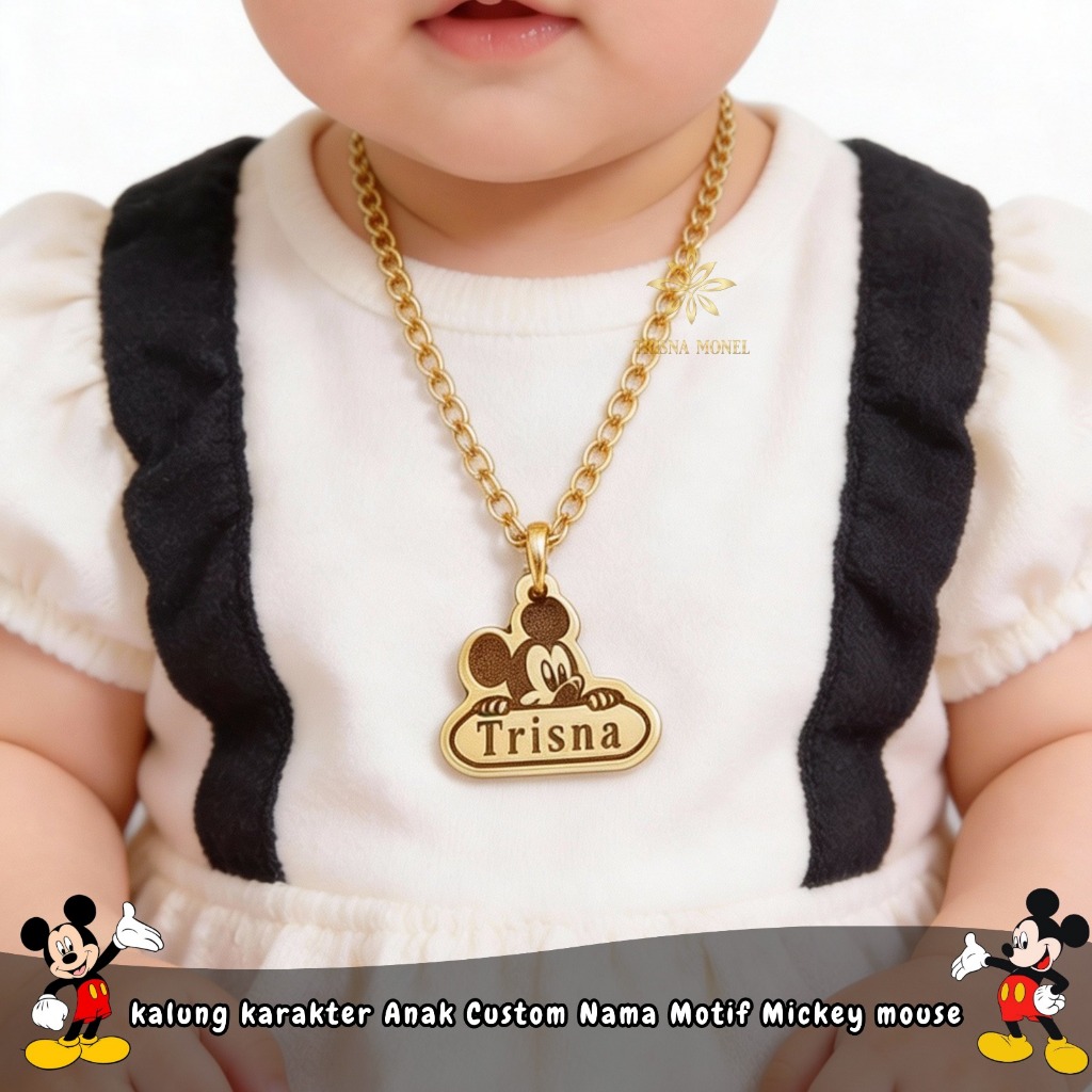 CHILDRENS CHARACTER NECKLACE WITH CUSTOM NAME และ MODERN MIKY MOUSE MOTIF