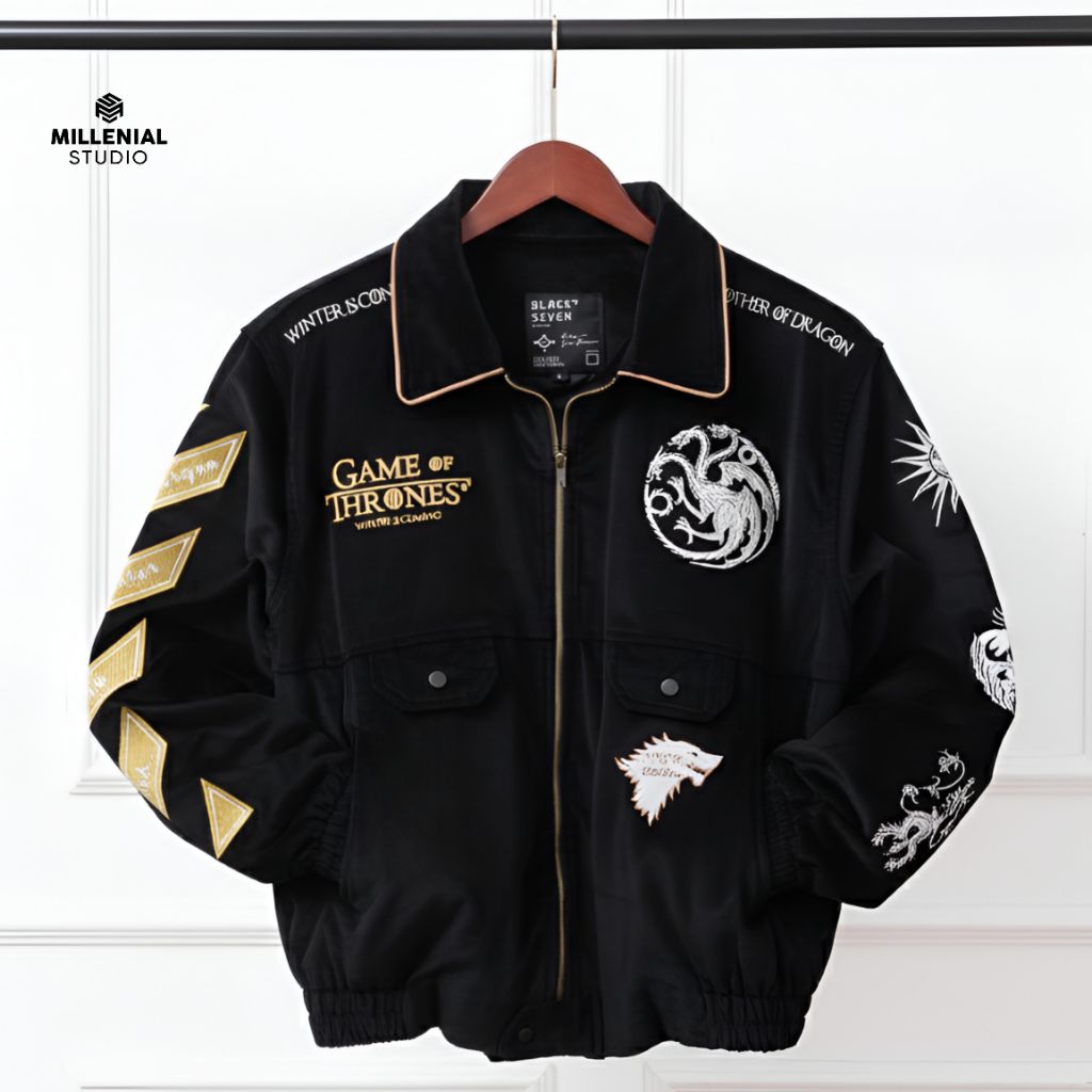 เสื้อแจ็คเก็ตผ้าลูกฟูกซิป Game Of Thrones Blackseven I Varsity Corduroy Work Jacket Boxy เย็บปักถักร้อย Premium