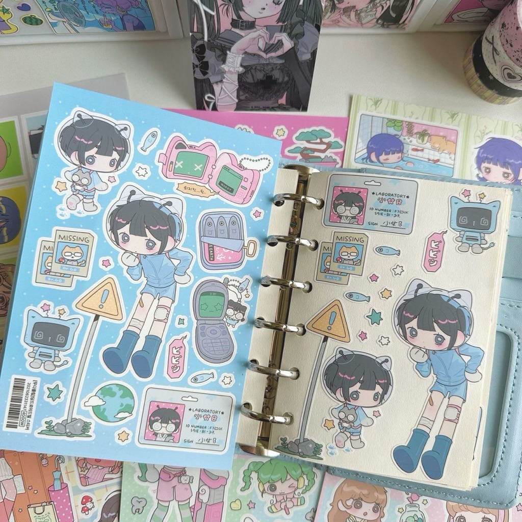 สติ๊กเกอร์ Y2K CHIBI ANIME CUTE CHARACTERS PINK BLUE KAWAII