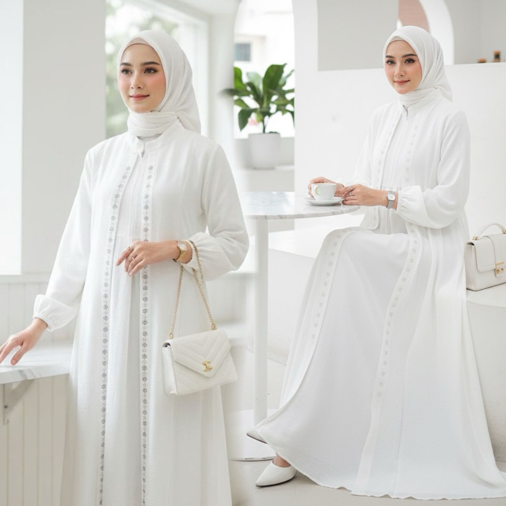 GAVANDRA.STORE - Gamis สีขาวสุดหรู Swarozki All Sizes Nursing Friendly Eid 2026 เหมาะสําหรับหวานและเ