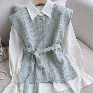 Outfitted Kemeja Set Vest Jacquard Motif Wanita Atasan Blouse Cotton Katbol Premium Banyak Warna