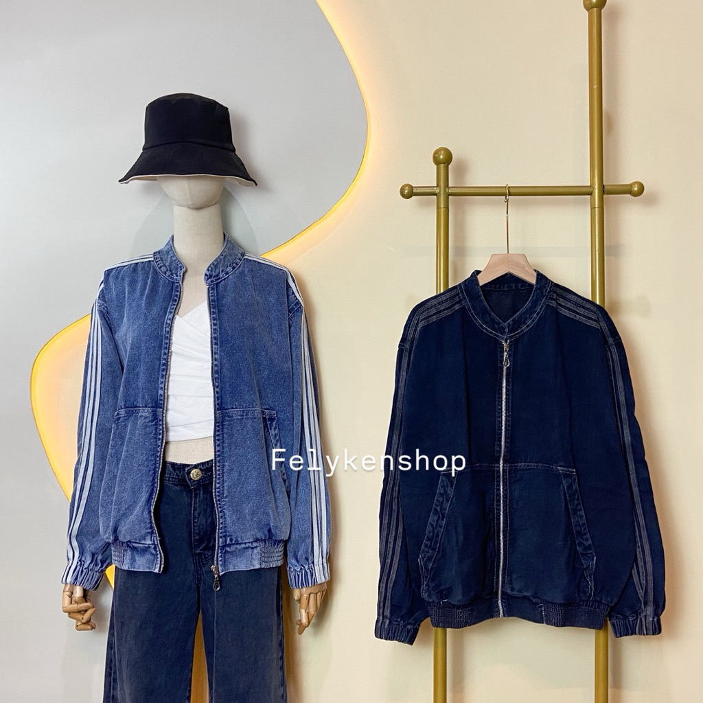 Felykenshop - เสื้อแจ็คเก็ต Oversize jeansp bomber Strip รหัส Mp 938p