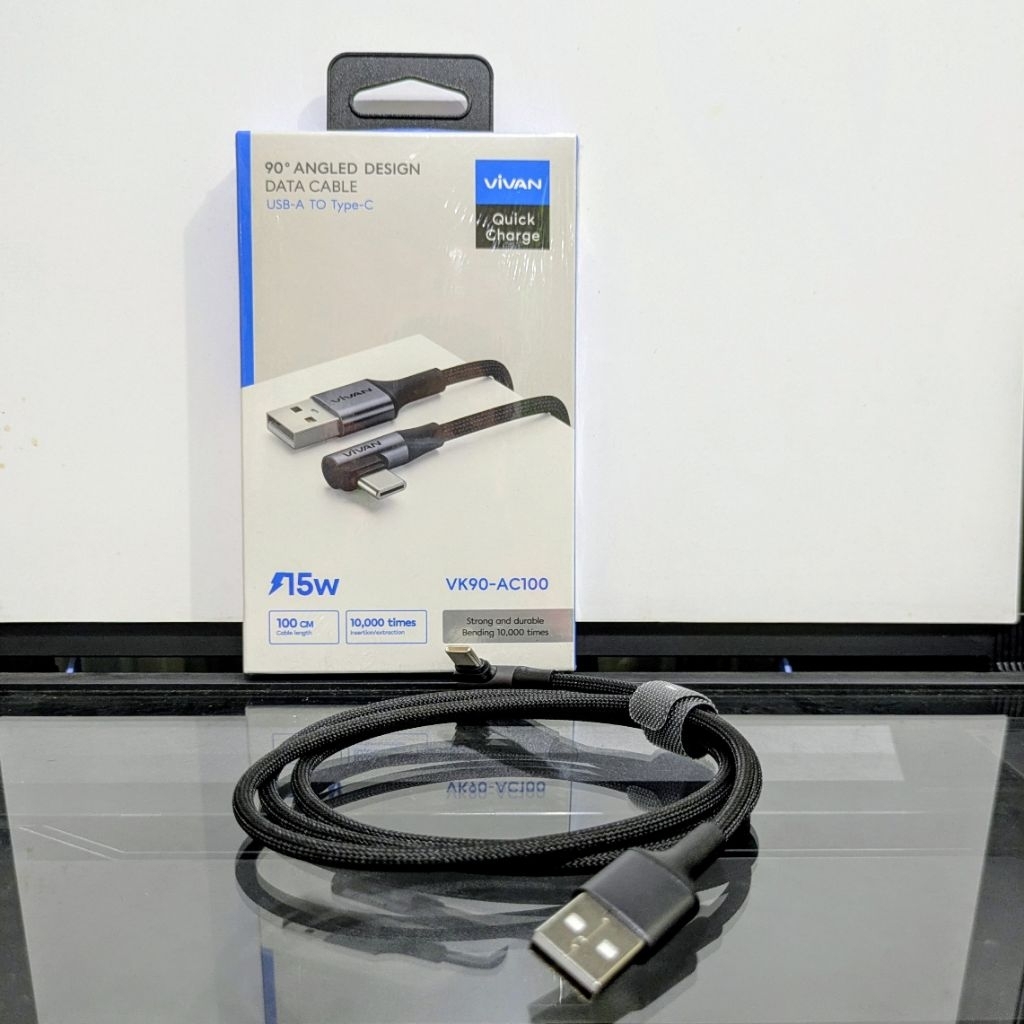 VIVAN VK90-AC100 90° ANGLED DESIGN DATA CABLE USB-A To Type-C Quick Charge 15W 100Cm