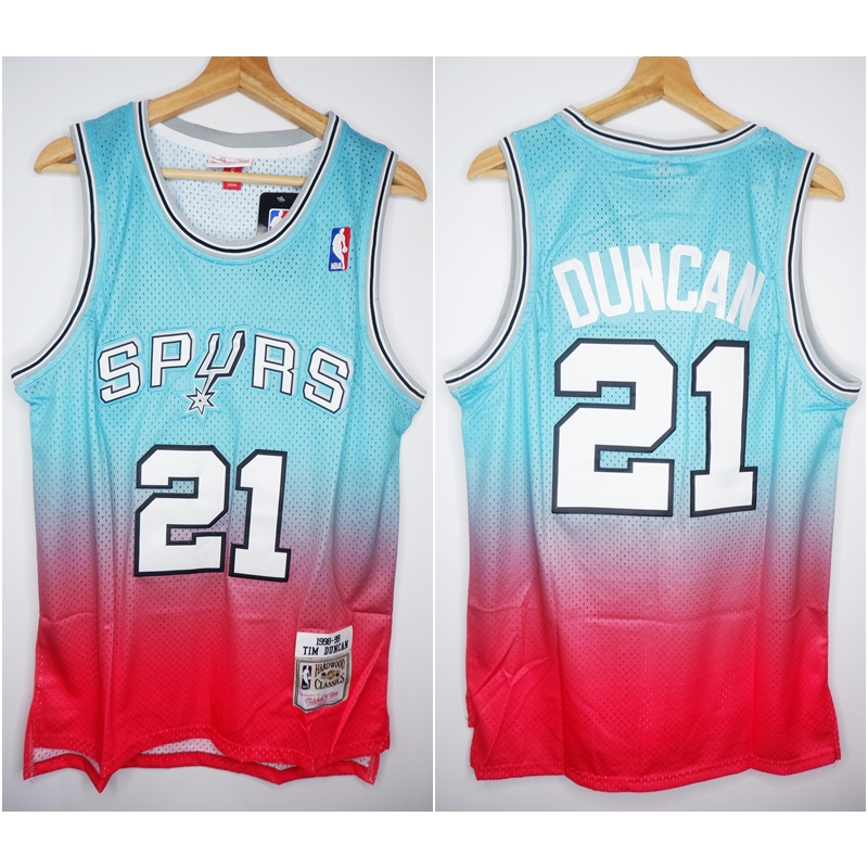 พรีเมี่ยมนําเข้า CLASSIC HWC GRADIENT RETRO SPURS 21 BASKETBALL JERSEY DUNCAN ทีม TOSCA MN