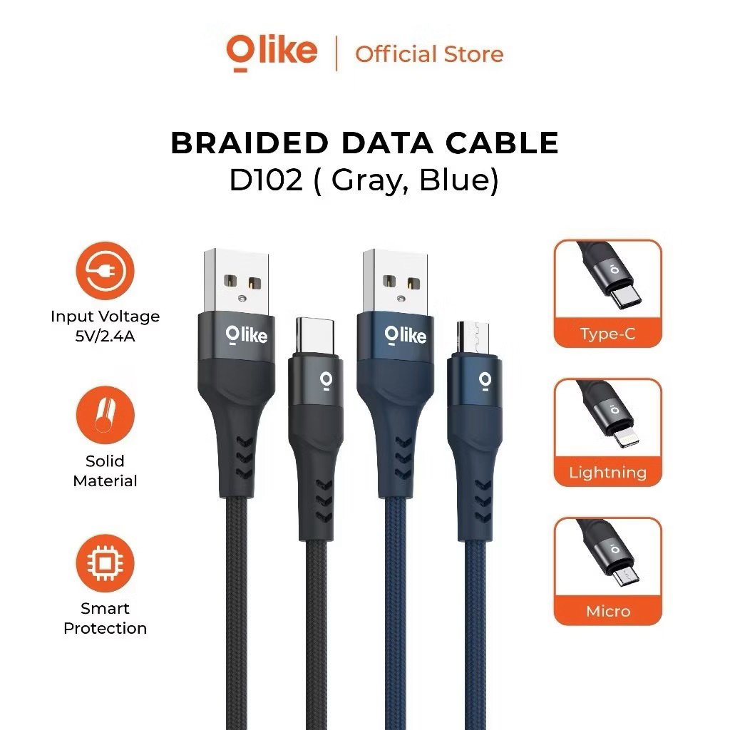 [ OLIKE ]- OlyIKE Cable Data D102L USB to TYPE-C 2.4A DURABLE & POWERFUL Braided Data Cable ORIGINAL