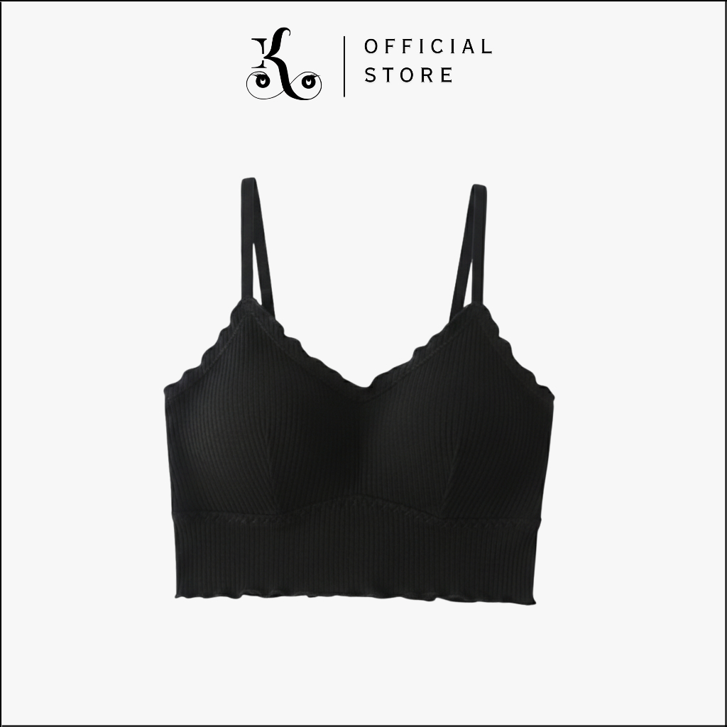 [ KHAEFASHION ] - (BR074) Tanktop BRA Foam Basic Square Crop Tee Plain Adjustable Strap คอวี