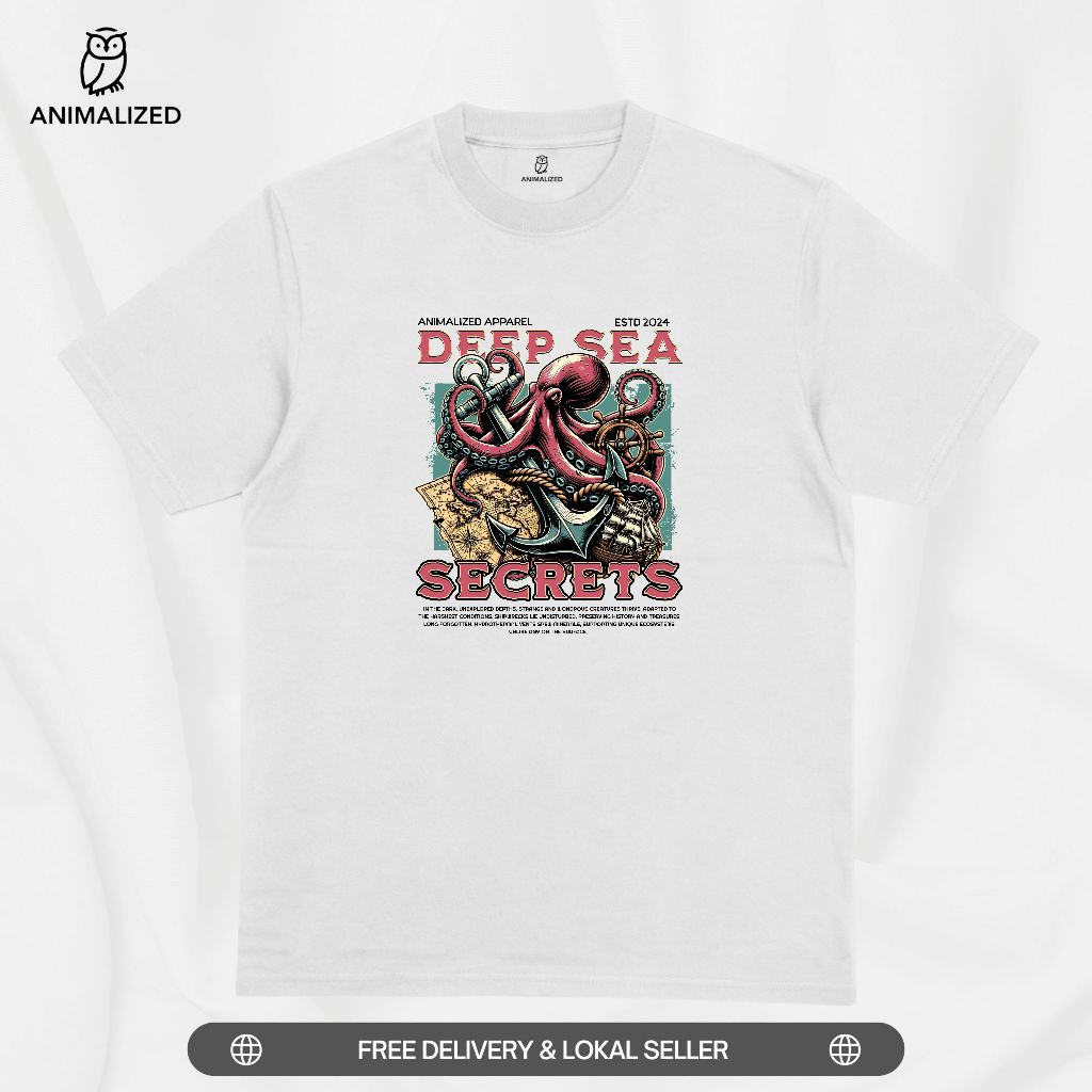 เสื้อยืดผู้ชาย Animalized Octopus Deep Sea Secrets พื้นผิว