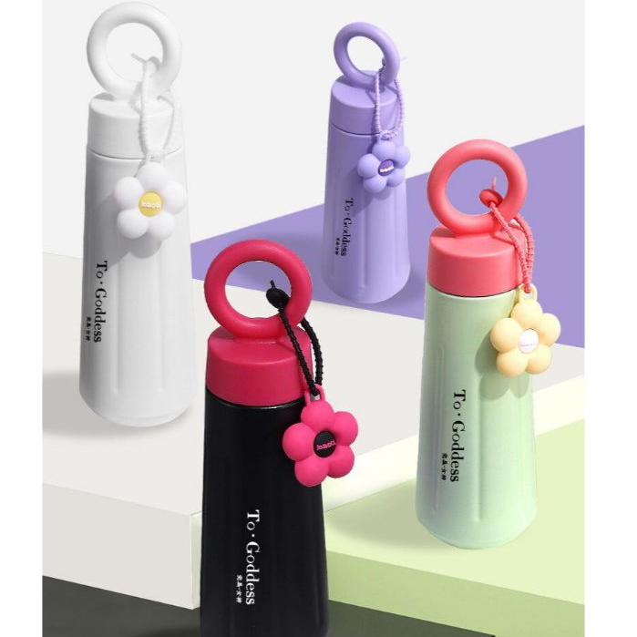 TERMOS JAN25-287 กระติกน้ําร้อนดอกไม้ 3D 450ml ฉนวนสูญญากาศสแตนเลส