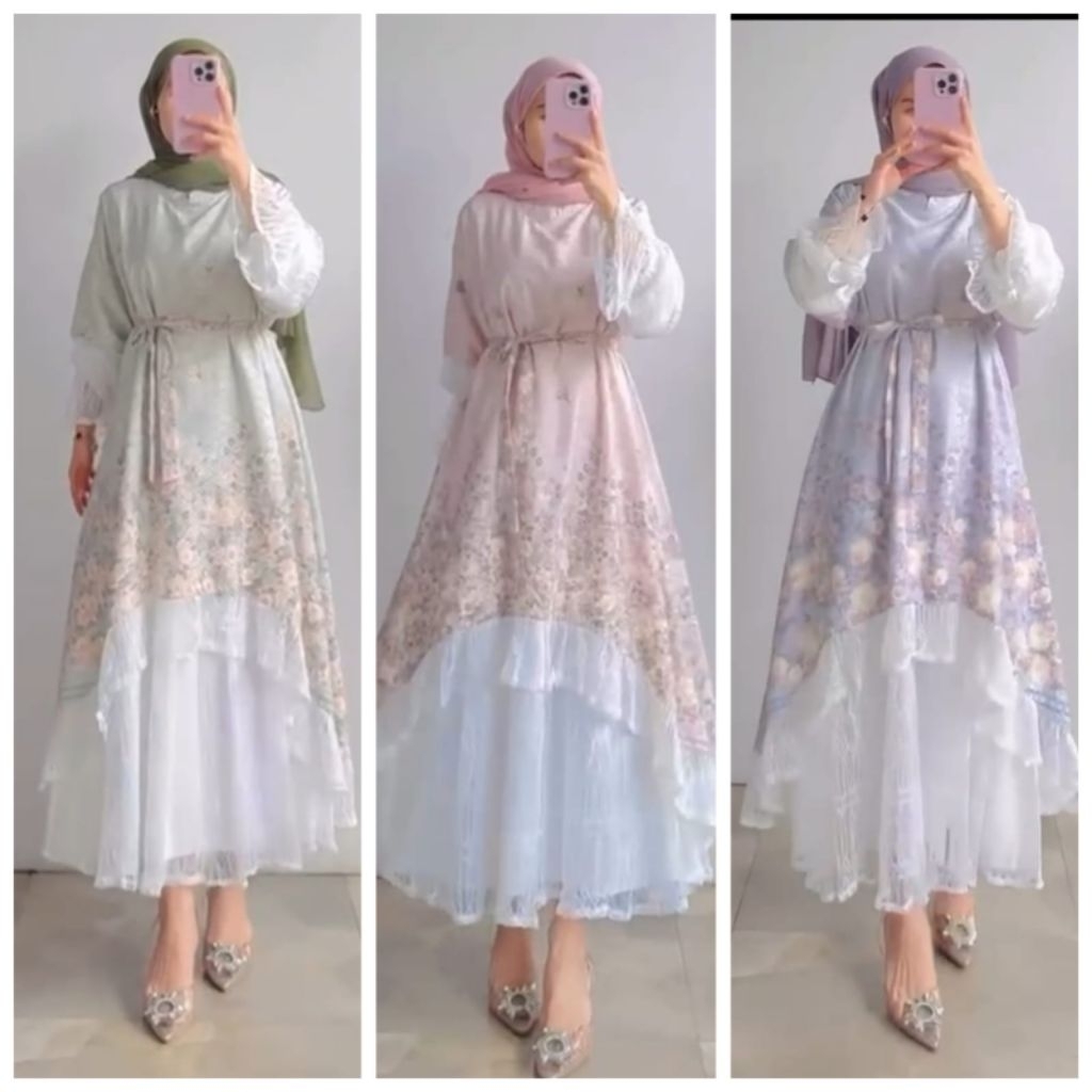 Alysa Dress Sil mix Brukat Snowy + เข็มขัด