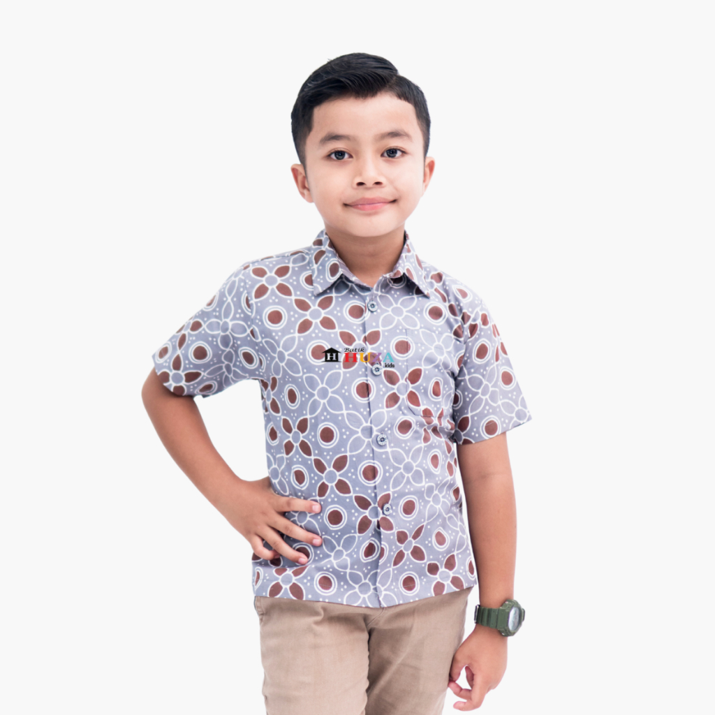 KAMEJA BATIK HUZA - เสื้อเชิ้ตแขนสั้นแขนสั้นของ CHILDRENS AXCEL HEM