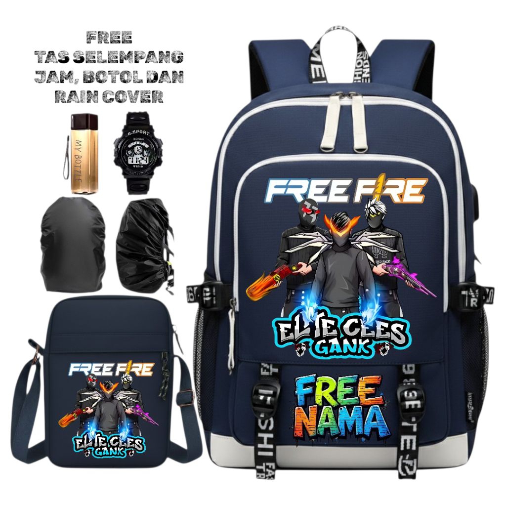 FREEFIRE 102 Gamer Motif Character Boys School Bag Freefire School Backpack ชื่อโบนัส