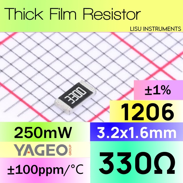 330R 1206 ±1% 250mW 200V ±100ppm/C ตัวต้านทานฟิล์มหนา 330R 3300 RC1206FR-07330RL YAGEO