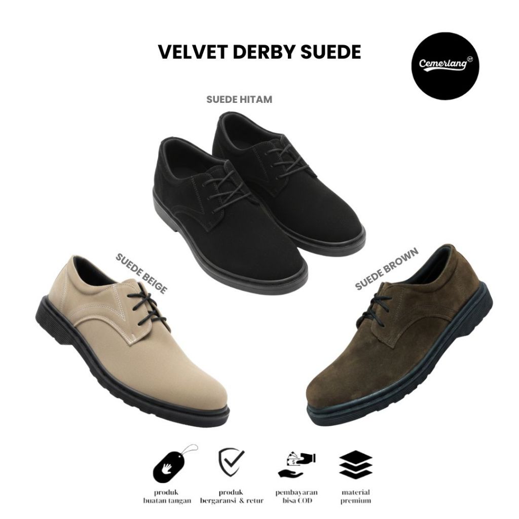 รองเท้า Velvet Derby Suede Oxford Tokocemerlang27 | รองเท้า Oxford Derby Suede สําหรับผู้ชายอย่างเป็