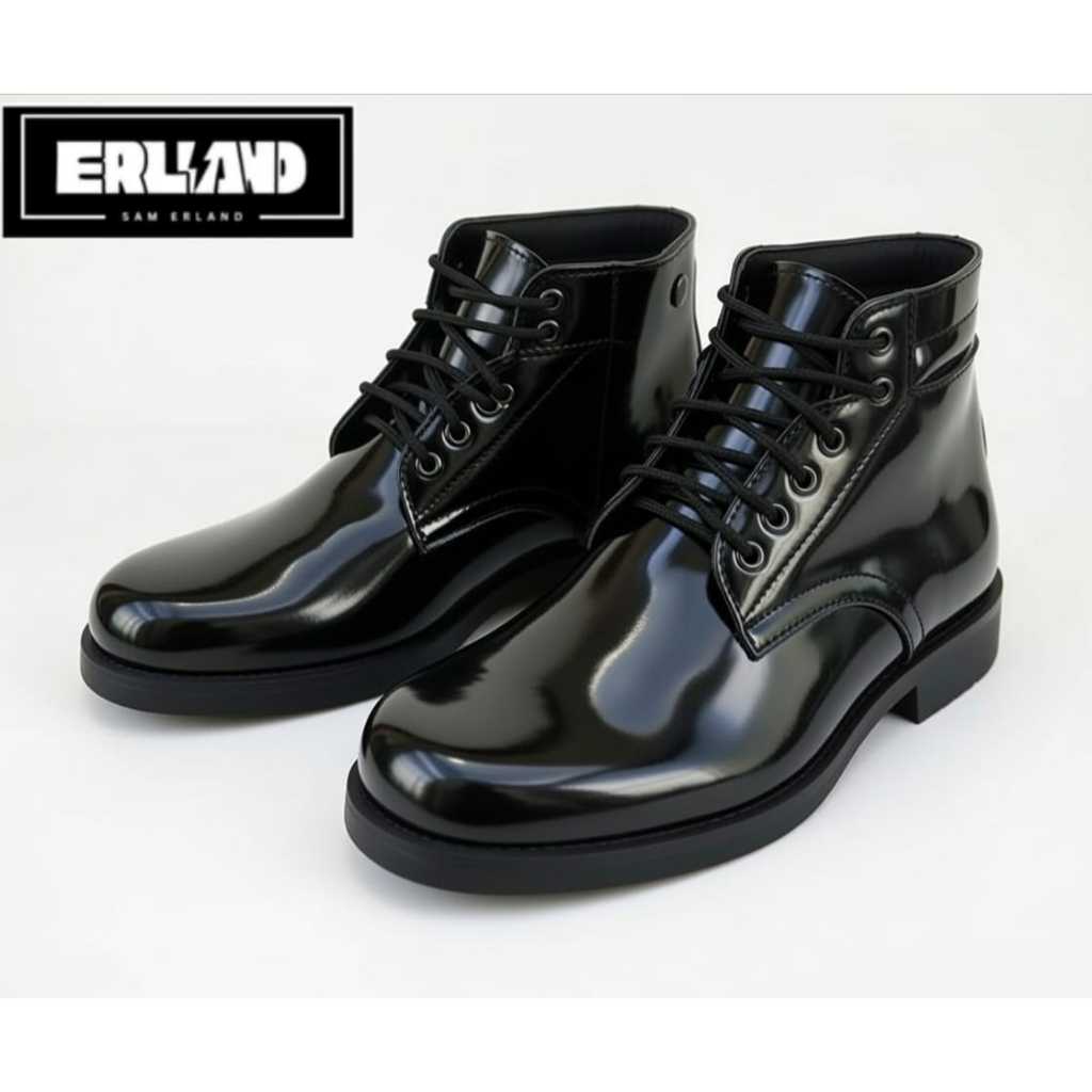 Illham Group รองเท้า PDH สําหรับผู้ชายมีซิปมัดย้อมสังเคราะห์กันลื่นสีดําด้านเคลือบเงาไซส์ 38-48